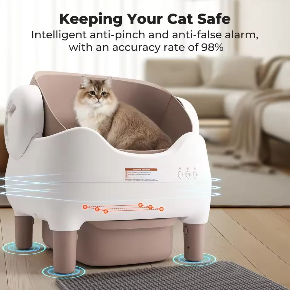 KFX-219411 Smart Cat Litter Box with Intelligent Self-Cleaning Function, Large Capacity and App Control, Open Design