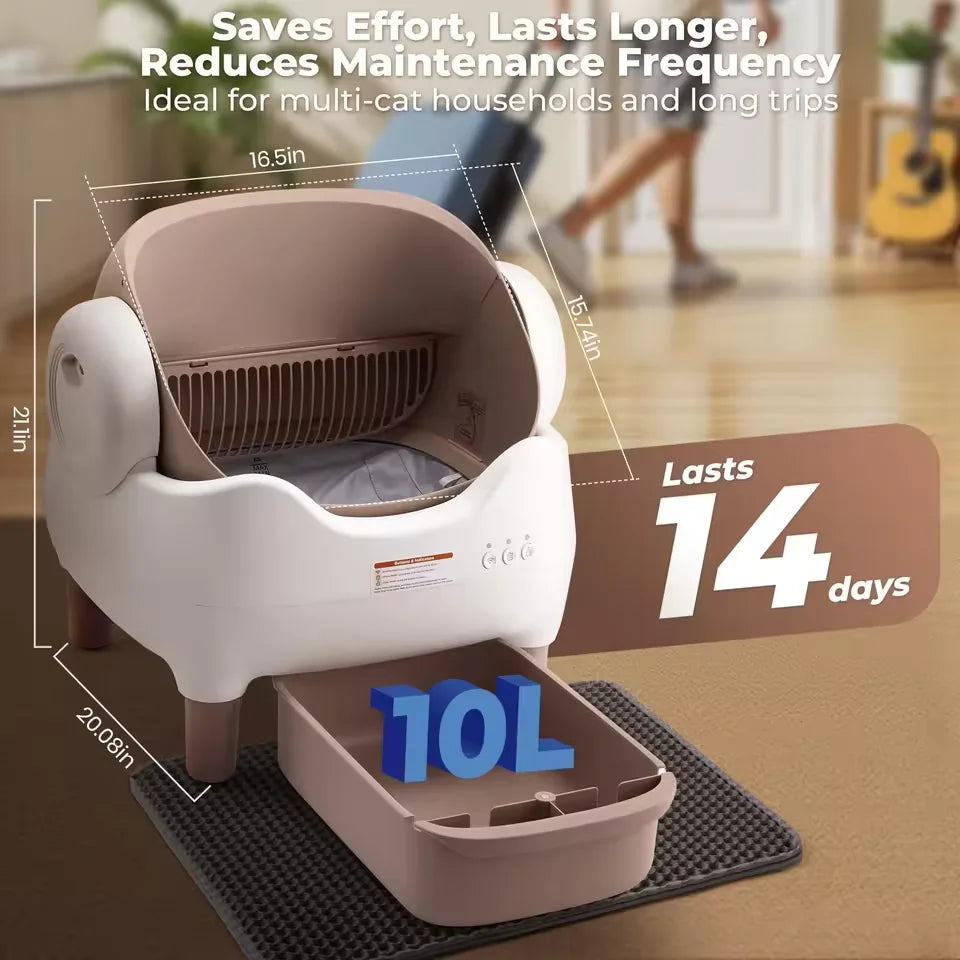 KFX-219411 Smart Cat Litter Box with Intelligent Self-Cleaning Function, Large Capacity and App Control, Open Design