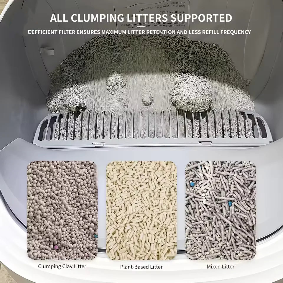 KFX-219411 Smart Cat Litter Box with Intelligent Self-Cleaning Function, Large Capacity and App Control, Open Design