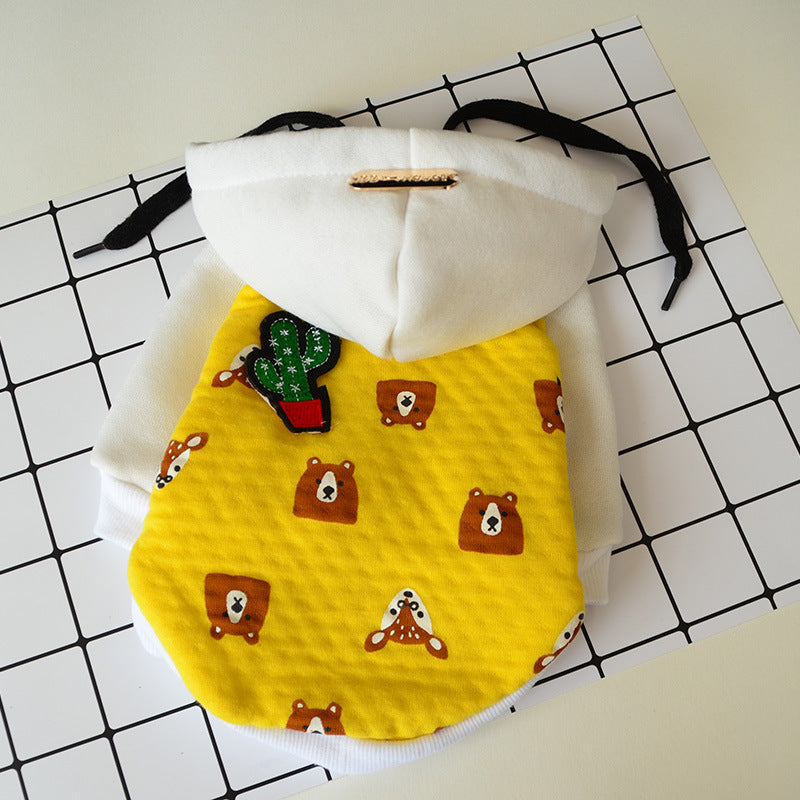 KFX-2195773 Cozy Cotton Fleece Hoodie for Cats in Gold with Yellow Bear Design