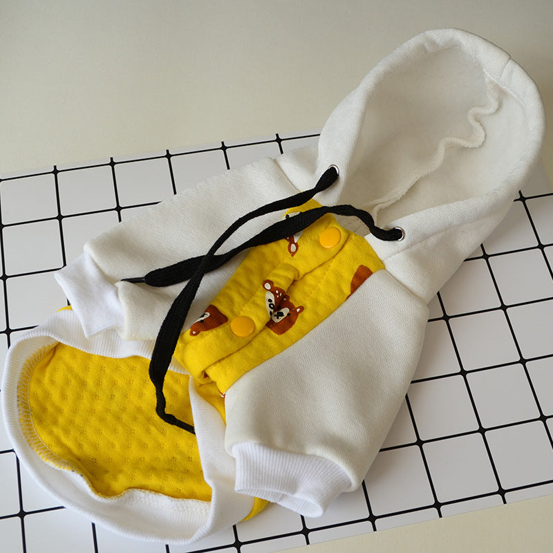 KFX-2195773 Cozy Cotton Fleece Hoodie for Cats in Gold with Yellow Bear Design