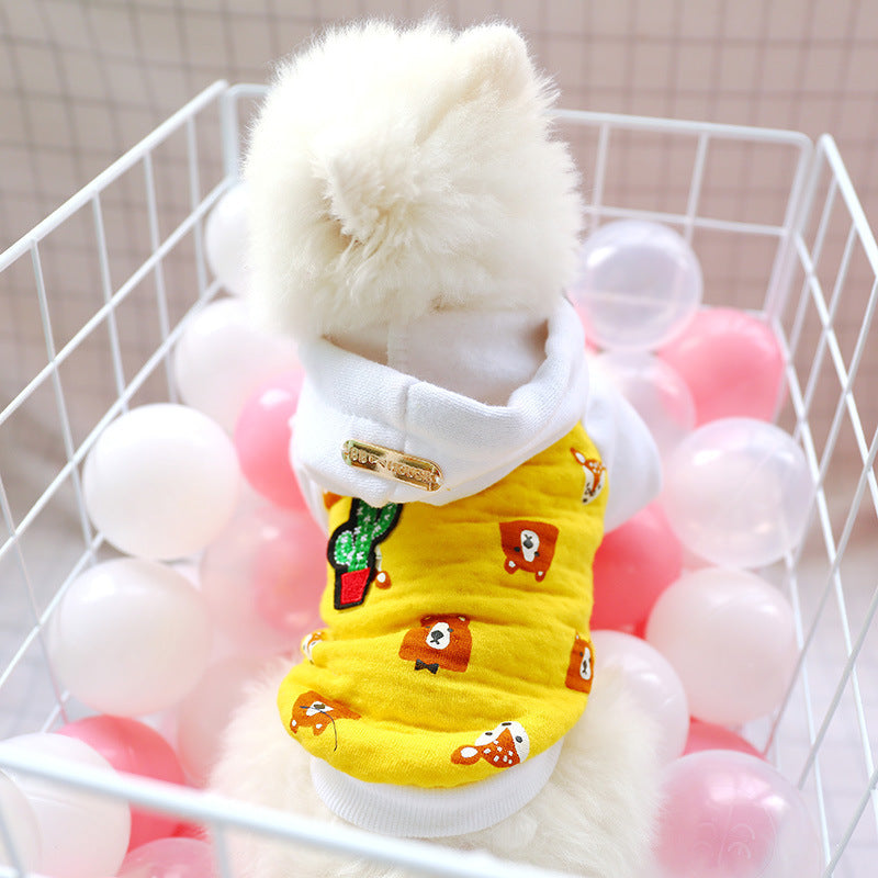 KFX-2195773 Cozy Cotton Fleece Hoodie for Cats in Gold with Yellow Bear Design
