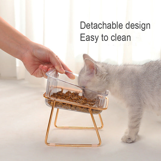 KFX-2196669 Elevated Pet Bowl with Oblique Mouth Design for Neck Support - Gold-Plated Iron & ABS Material