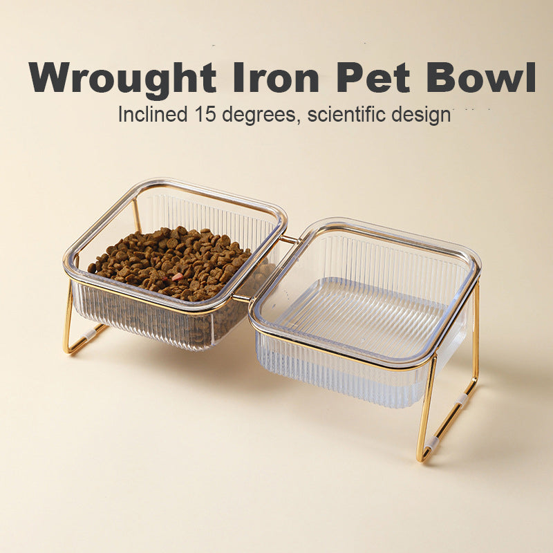 KFX-2196669 Elevated Pet Bowl with Oblique Mouth Design for Neck Support - Gold-Plated Iron & ABS Material