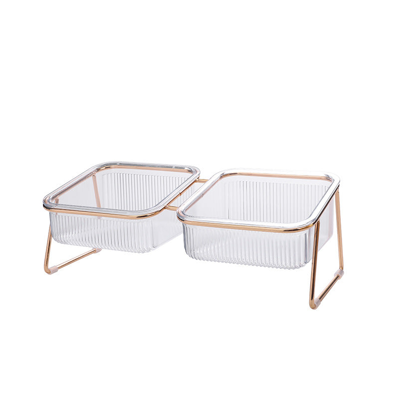 KFX-2196669 Elevated Pet Bowl with Oblique Mouth Design for Neck Support - Gold-Plated Iron & ABS Material
