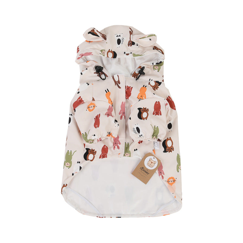 KFX-2197053 Waterproof Puppy Raincoat - Cute Bear and Cat Designs, Multiple Sizes Available