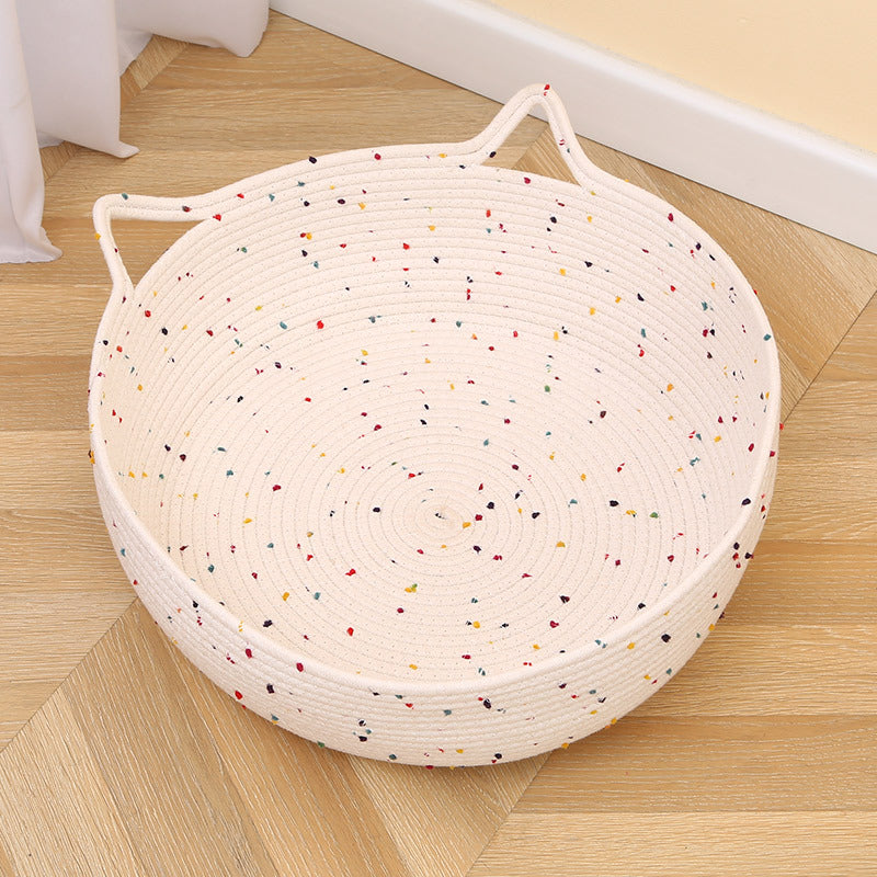 KFX-2200509 Cotton and Hemp Rope Cat Nest Mat - Soft Pet Bed with Optional Toy Ball in Multiple Sizes