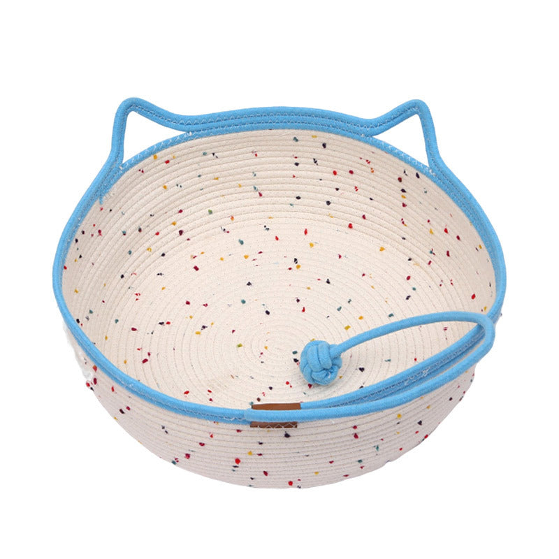 KFX-2200509 Cotton and Hemp Rope Cat Nest Mat - Soft Pet Bed with Optional Toy Ball in Multiple Sizes