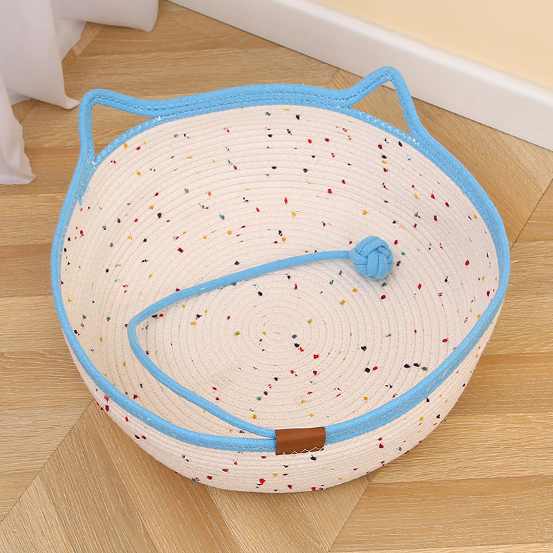 KFX-2200509 Cotton and Hemp Rope Cat Nest Mat - Soft Pet Bed with Optional Toy Ball in Multiple Sizes