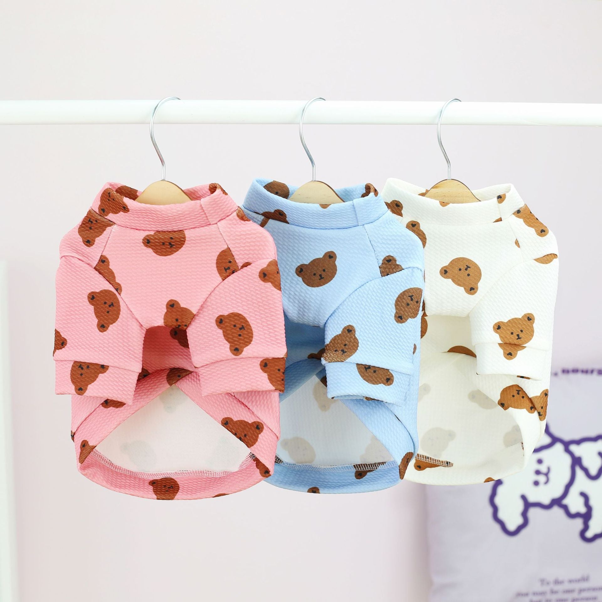 KFX-2201021 Small Dog Spring and Summer Casual Clothing in White, Blue, and Pink - Multiple Sizes Available