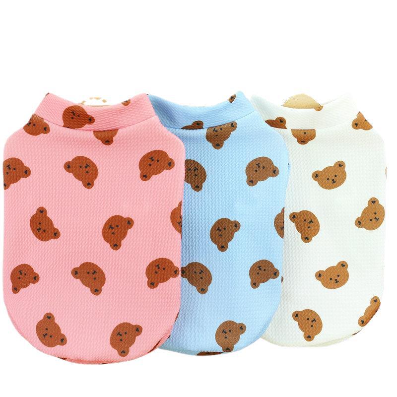 KFX-2201021 Small Dog Spring and Summer Casual Clothing in White, Blue, and Pink - Multiple Sizes Available