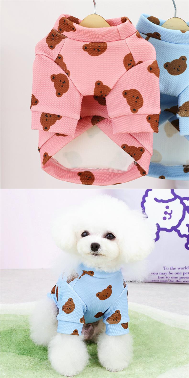 KFX-2201021 Small Dog Spring and Summer Casual Clothing in White, Blue, and Pink - Multiple Sizes Available