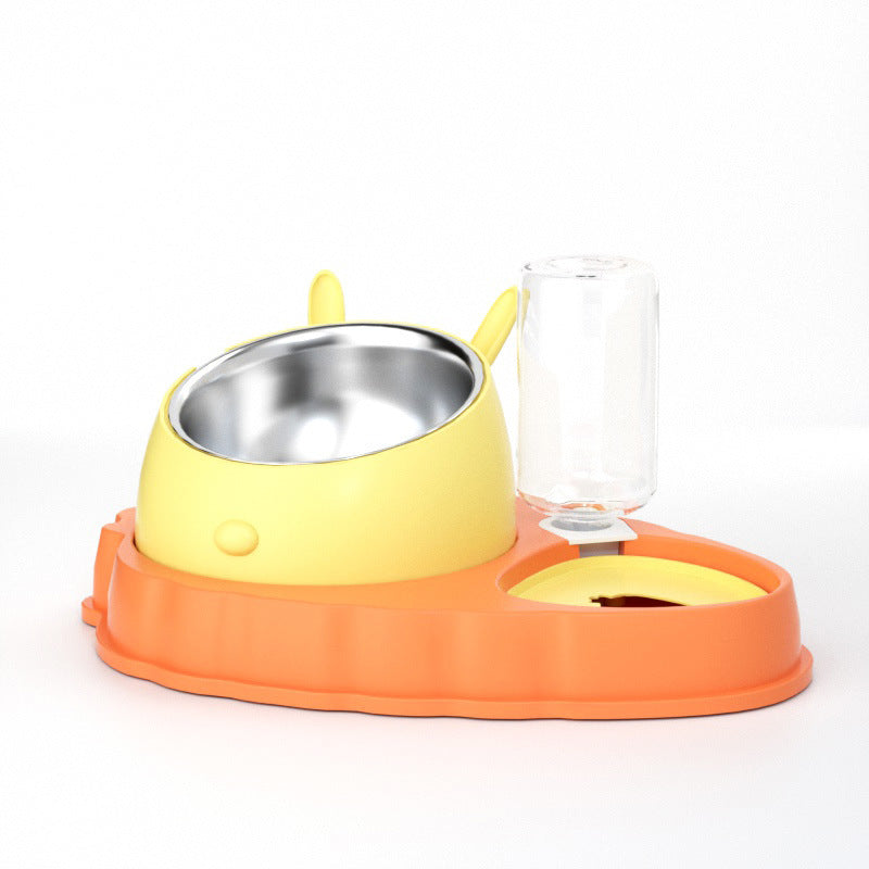 KFX-2202429 Double Bowl Stainless Steel Pet Feeding Dish with Non-Slip Base and Tilted Carrot Design