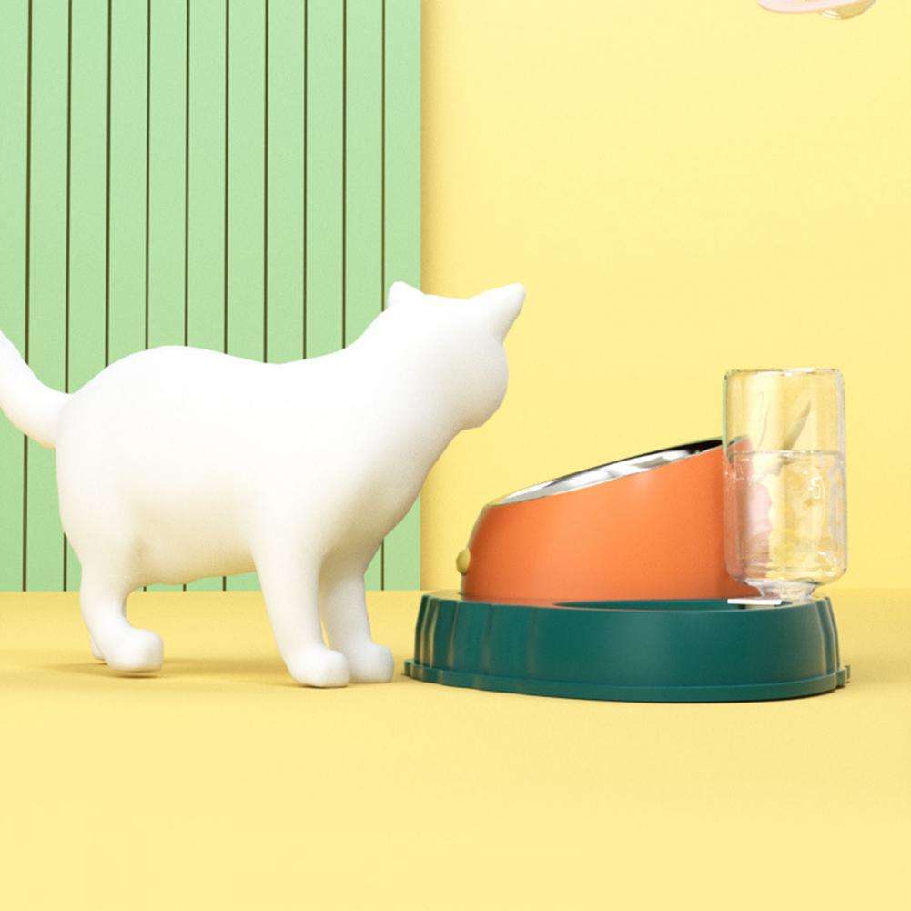 KFX-2202429 Double Bowl Stainless Steel Pet Feeding Dish with Non-Slip Base and Tilted Carrot Design