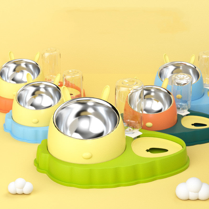 KFX-2202429 Double Bowl Stainless Steel Pet Feeding Dish with Non-Slip Base and Tilted Carrot Design