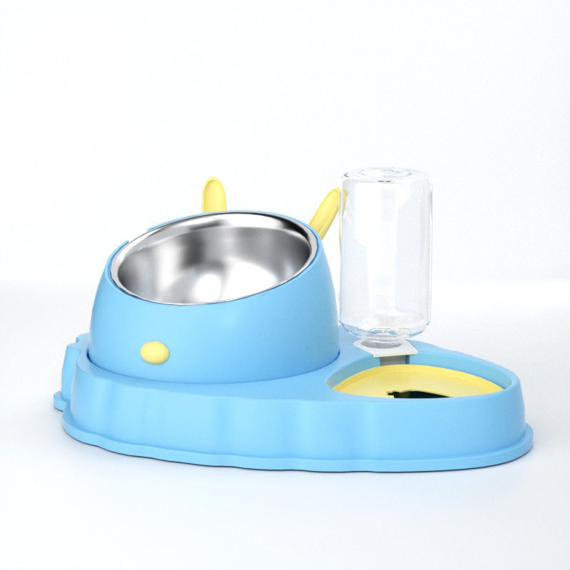 KFX-2202429 Double Bowl Stainless Steel Pet Feeding Dish with Non-Slip Base and Tilted Carrot Design