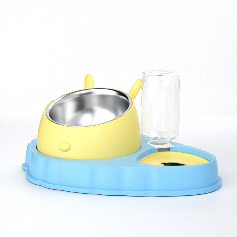 KFX-2202429 Double Bowl Stainless Steel Pet Feeding Dish with Non-Slip Base and Tilted Carrot Design