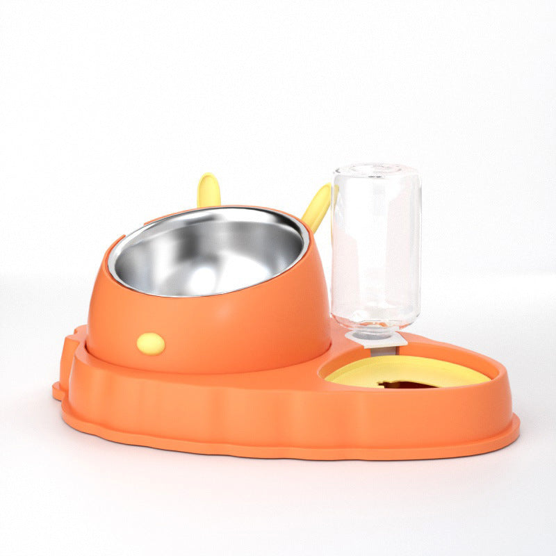 KFX-2202429 Double Bowl Stainless Steel Pet Feeding Dish with Non-Slip Base and Tilted Carrot Design