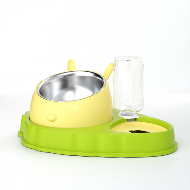KFX-2202429 Double Bowl Stainless Steel Pet Feeding Dish with Non-Slip Base and Tilted Carrot Design