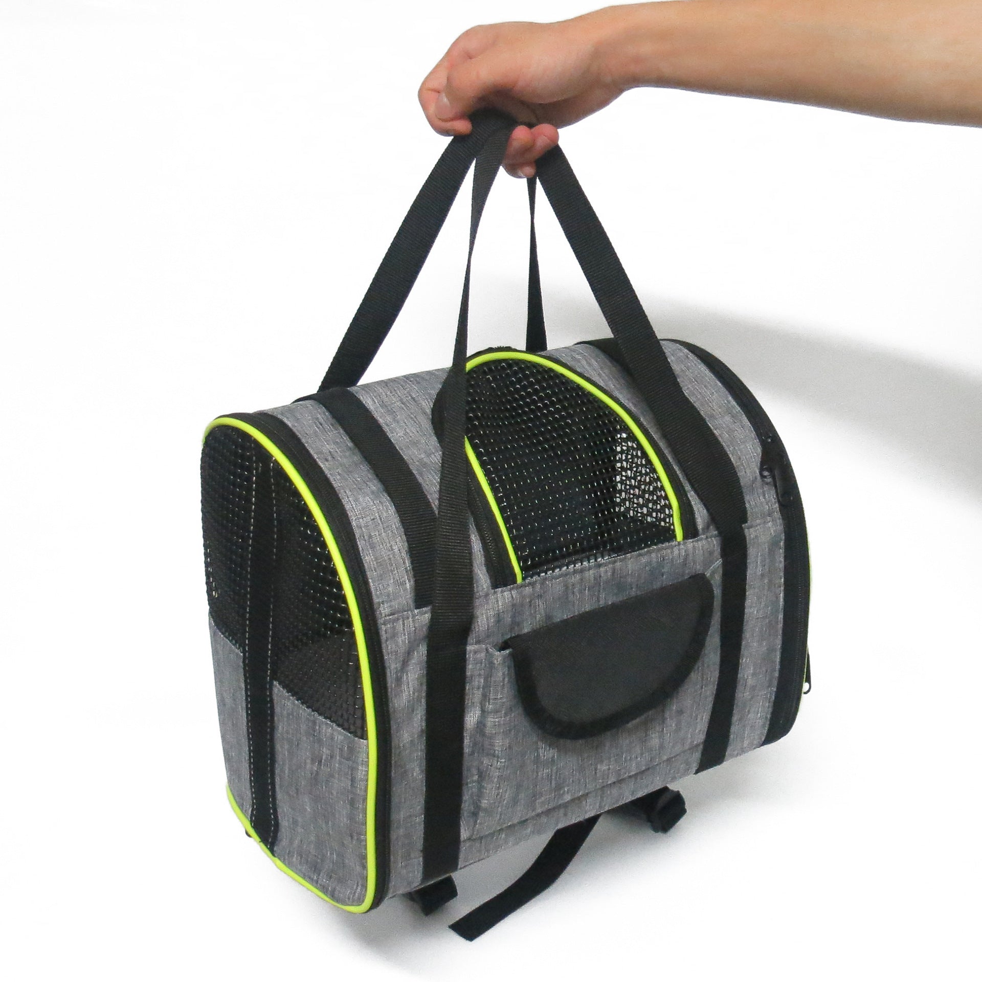 KFX-2202685 Multifunctional Breathable Outdoor Backpack for Small Dogs and Cats in Grey Green and Grey Brown
