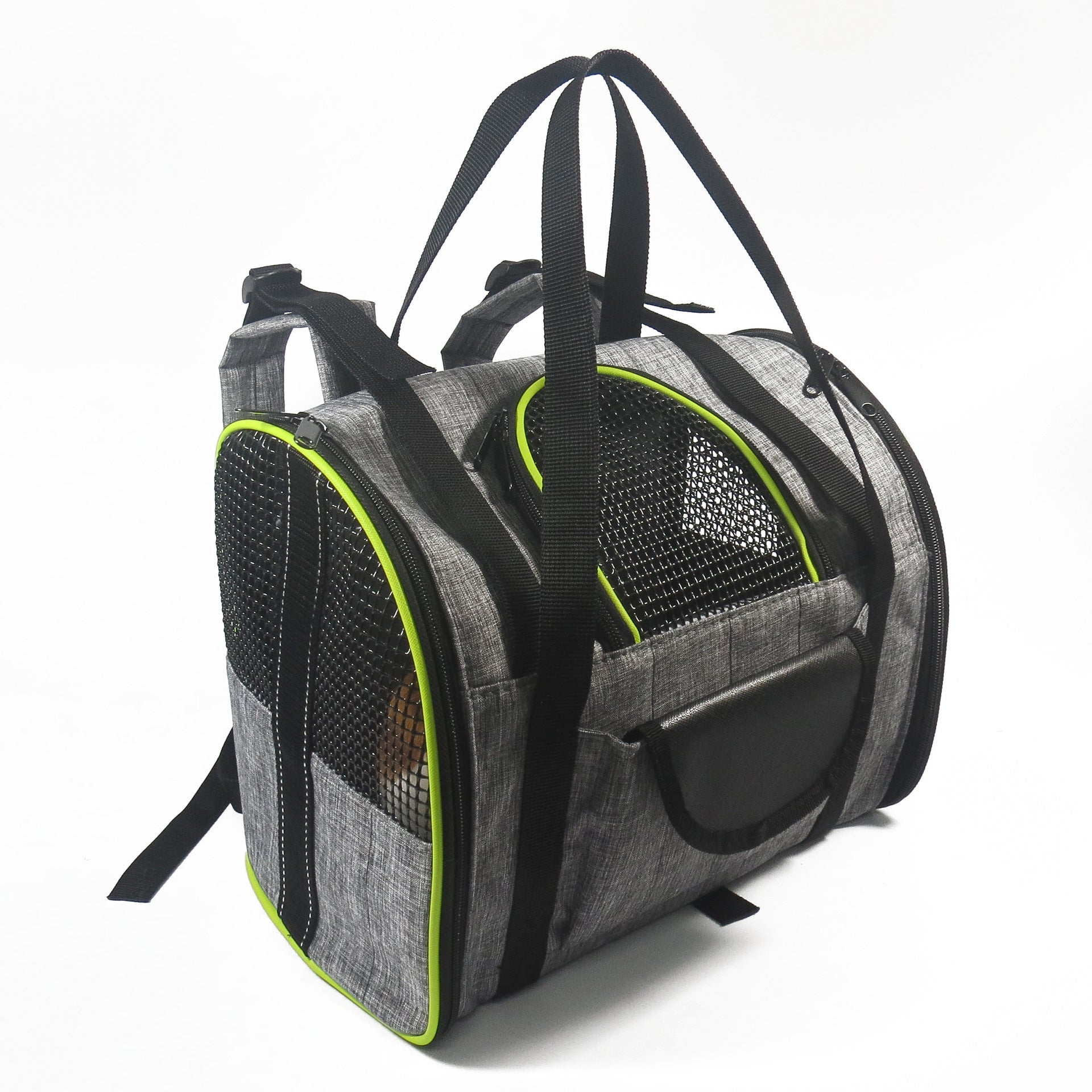 KFX-2202685 Multifunctional Breathable Outdoor Backpack for Small Dogs and Cats in Grey Green and Grey Brown
