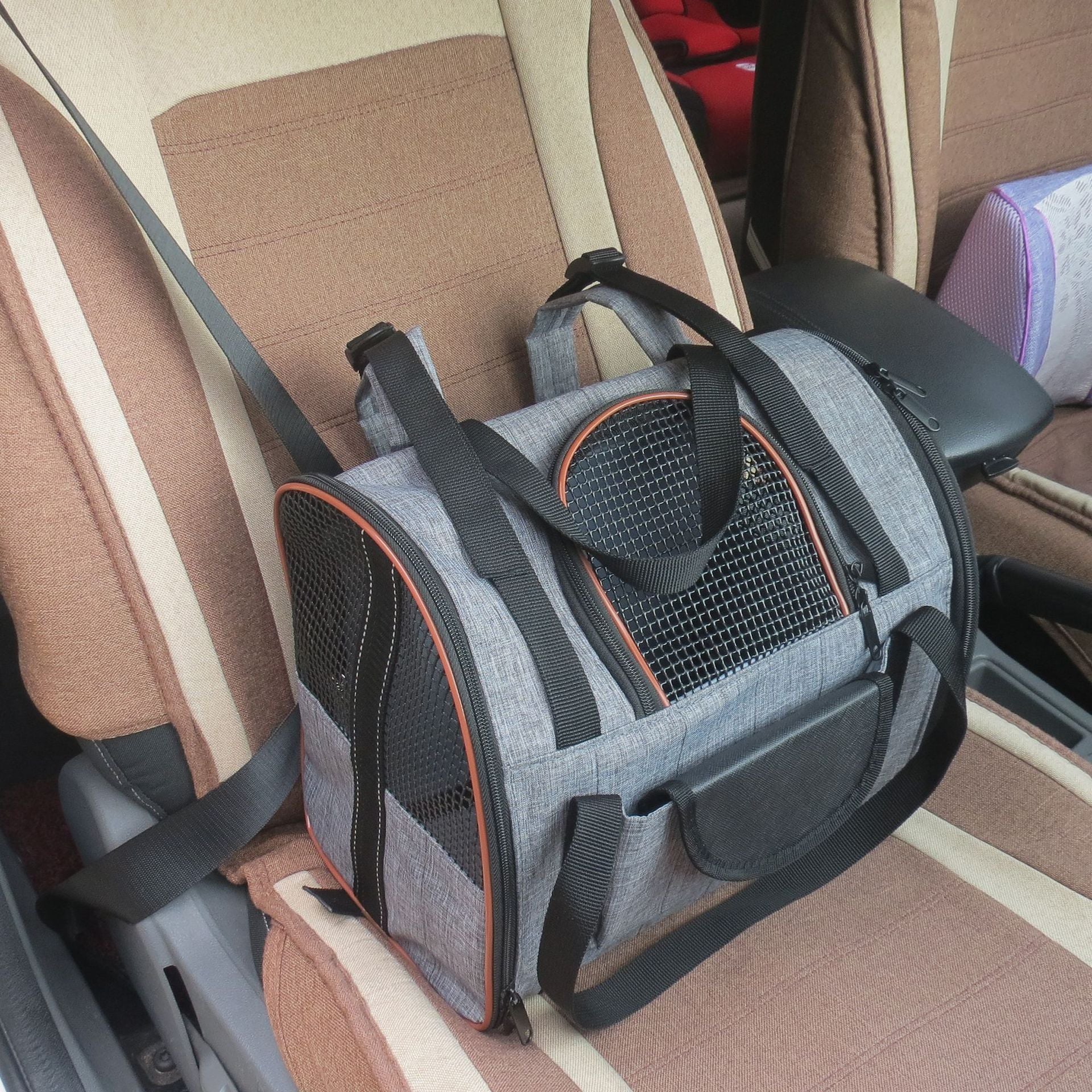 KFX-2202685 Multifunctional Breathable Outdoor Backpack for Small Dogs and Cats in Grey Green and Grey Brown