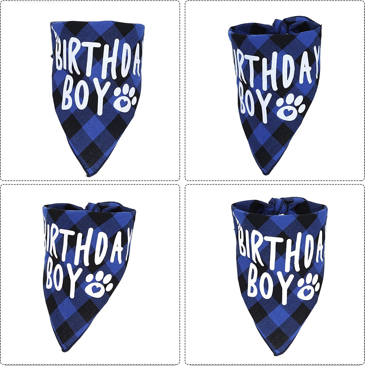 KFX-2203837 Dog Birthday Plaid Triangle Scarf and Saliva Towel, Cotton, Customizable Size