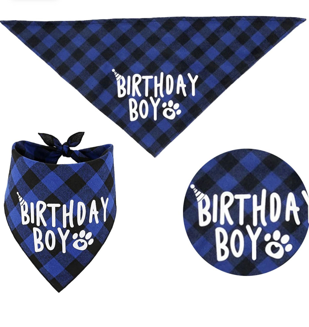 KFX-2203837 Dog Birthday Plaid Triangle Scarf and Saliva Towel, Cotton, Customizable Size