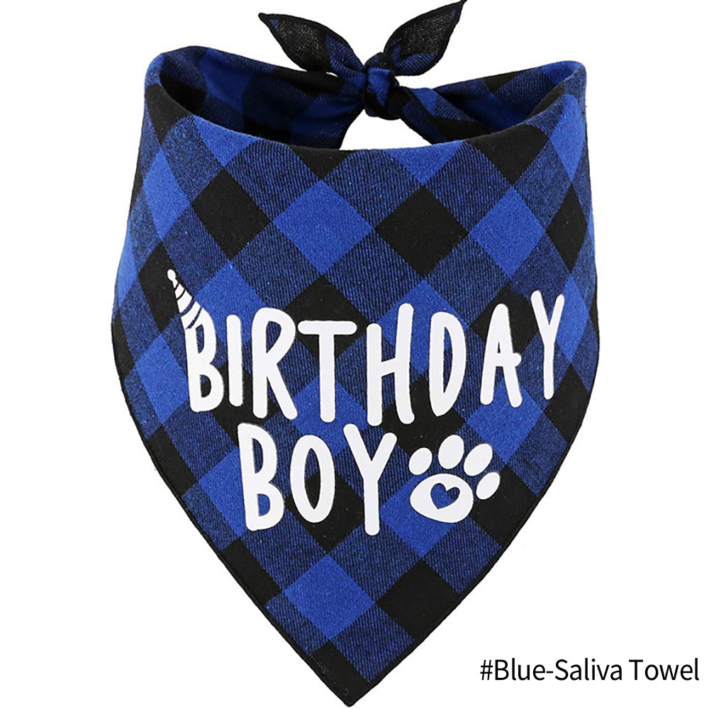 KFX-2203837 Dog Birthday Plaid Triangle Scarf and Saliva Towel, Cotton, Customizable Size
