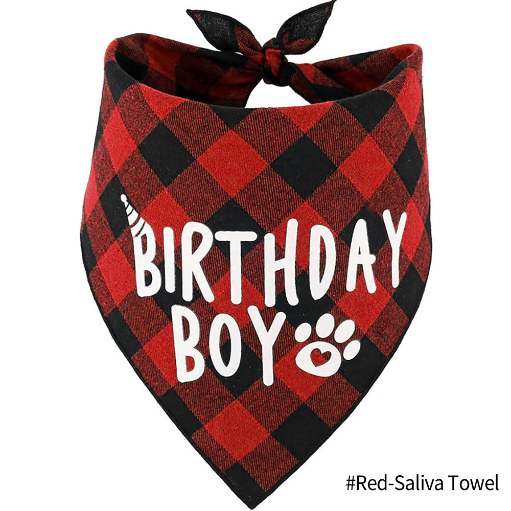 KFX-2203837 Dog Birthday Plaid Triangle Scarf and Saliva Towel, Cotton, Customizable Size