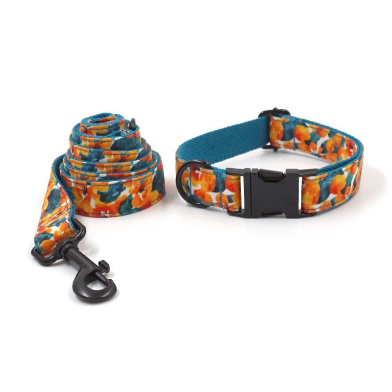 KFX-2206013 Hawaiian Print Dog Collar and Leash Set with Bow Tie - XS to XL Sizes