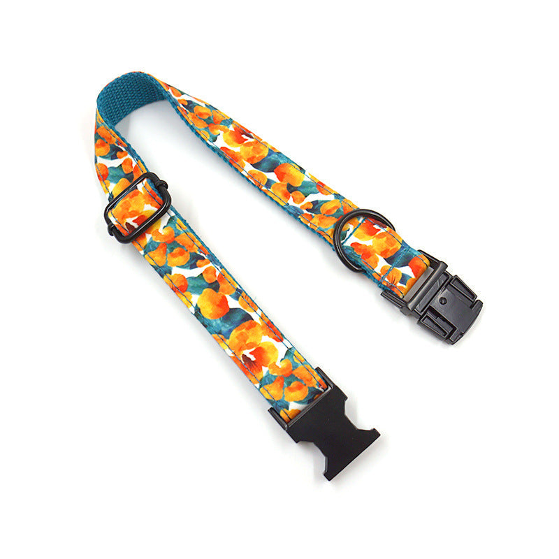 KFX-2206013 Hawaiian Print Dog Collar and Leash Set with Bow Tie - XS to XL Sizes