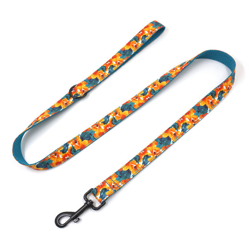 KFX-2206013 Hawaiian Print Dog Collar and Leash Set with Bow Tie - XS to XL Sizes