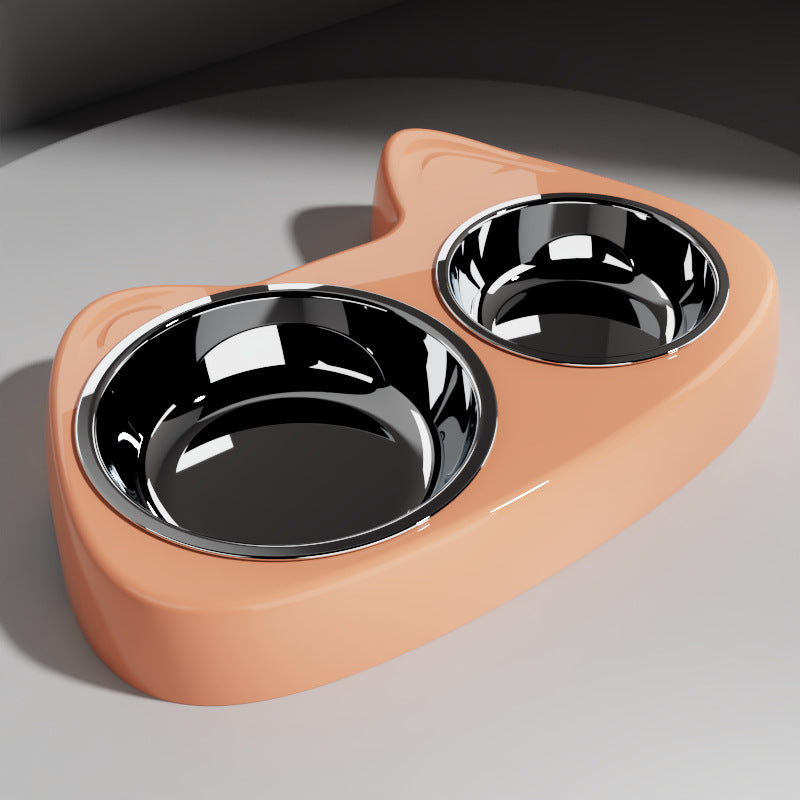 KFX-2206397 Two-in-One Slow Feeder Cat Bowl with Stainless Steel and Double Design in Multiple Colors
