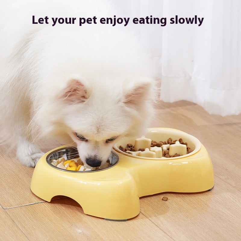 KFX-2206397 Two-in-One Slow Feeder Cat Bowl with Stainless Steel and Double Design in Multiple Colors