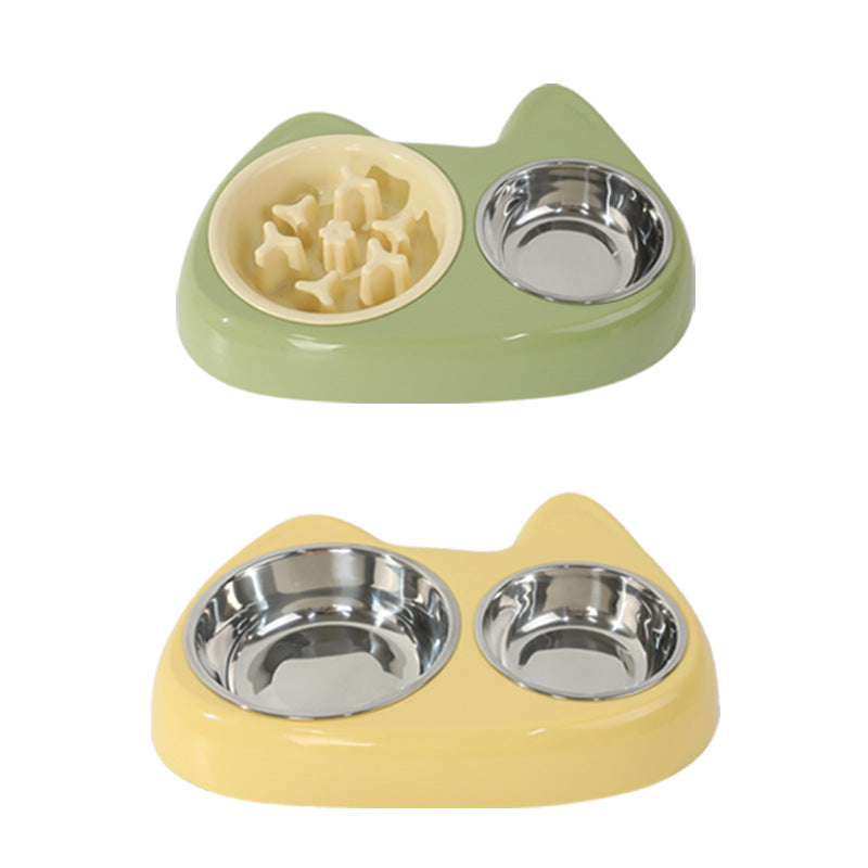 KFX-2206397 Two-in-One Slow Feeder Cat Bowl with Stainless Steel and Double Design in Multiple Colors