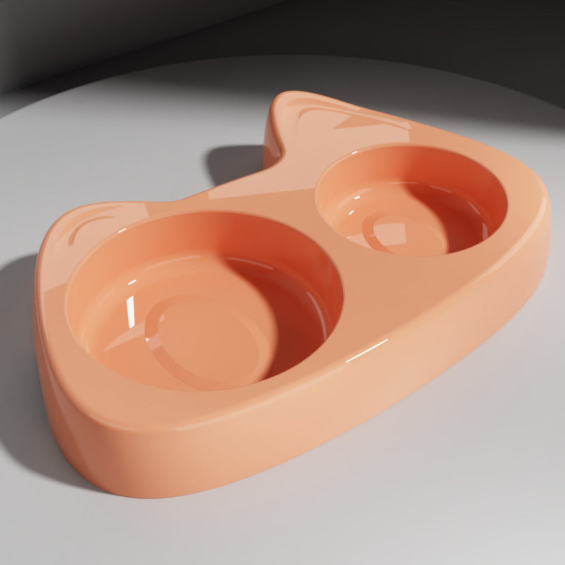 KFX-2206397 Two-in-One Slow Feeder Cat Bowl with Stainless Steel and Double Design in Multiple Colors