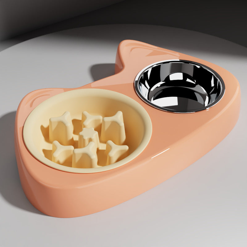 KFX-2206397 Two-in-One Slow Feeder Cat Bowl with Stainless Steel and Double Design in Multiple Colors