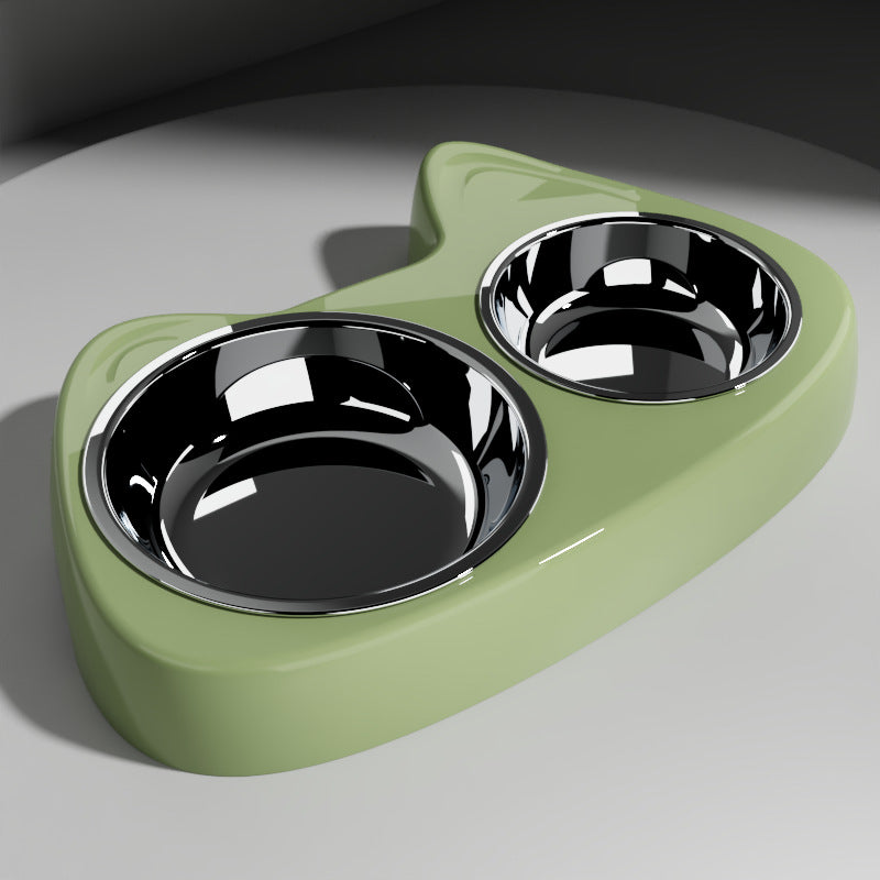 KFX-2206397 Two-in-One Slow Feeder Cat Bowl with Stainless Steel and Double Design in Multiple Colors