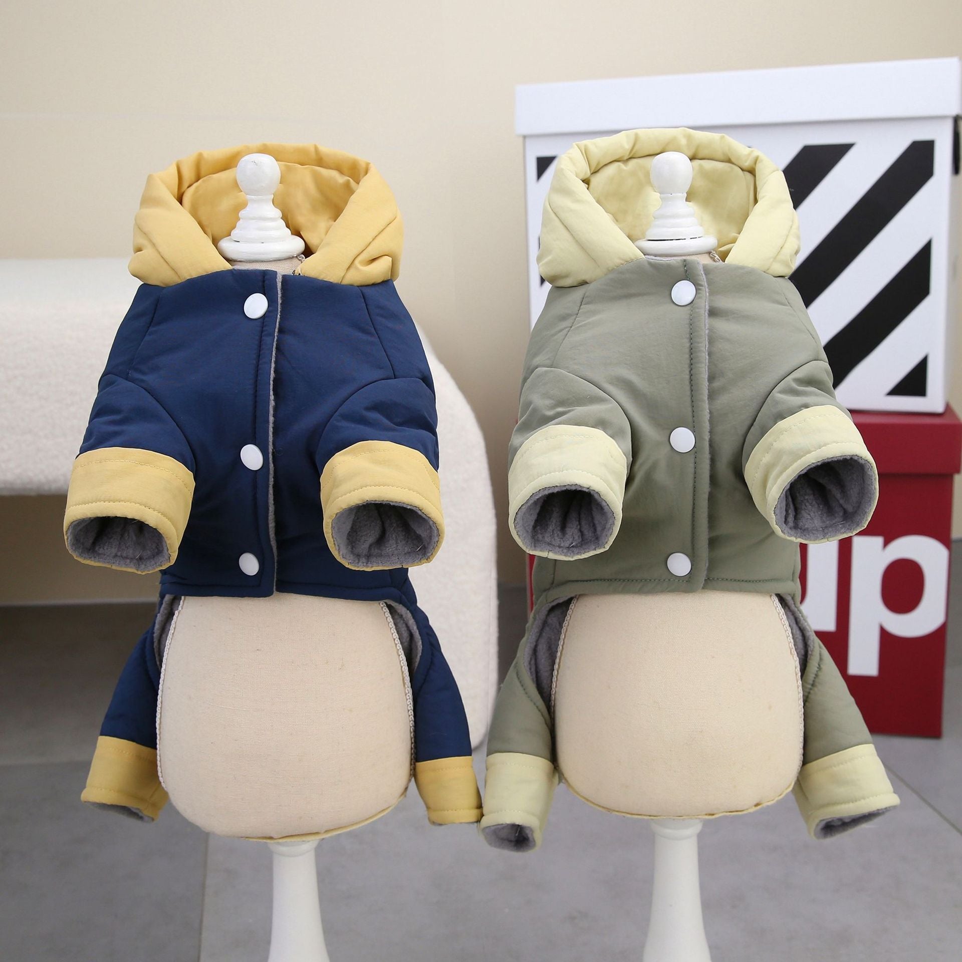 KFX-2206781 Cotton-Padded Dog Clothing for Autumn and Winter in Dark Navy Blue and Smoky Green