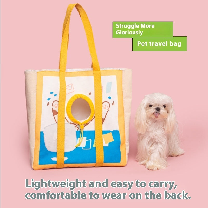 KFX-2207677 Portable Breathable Canvas Pet Travel Bag with Animal Pattern