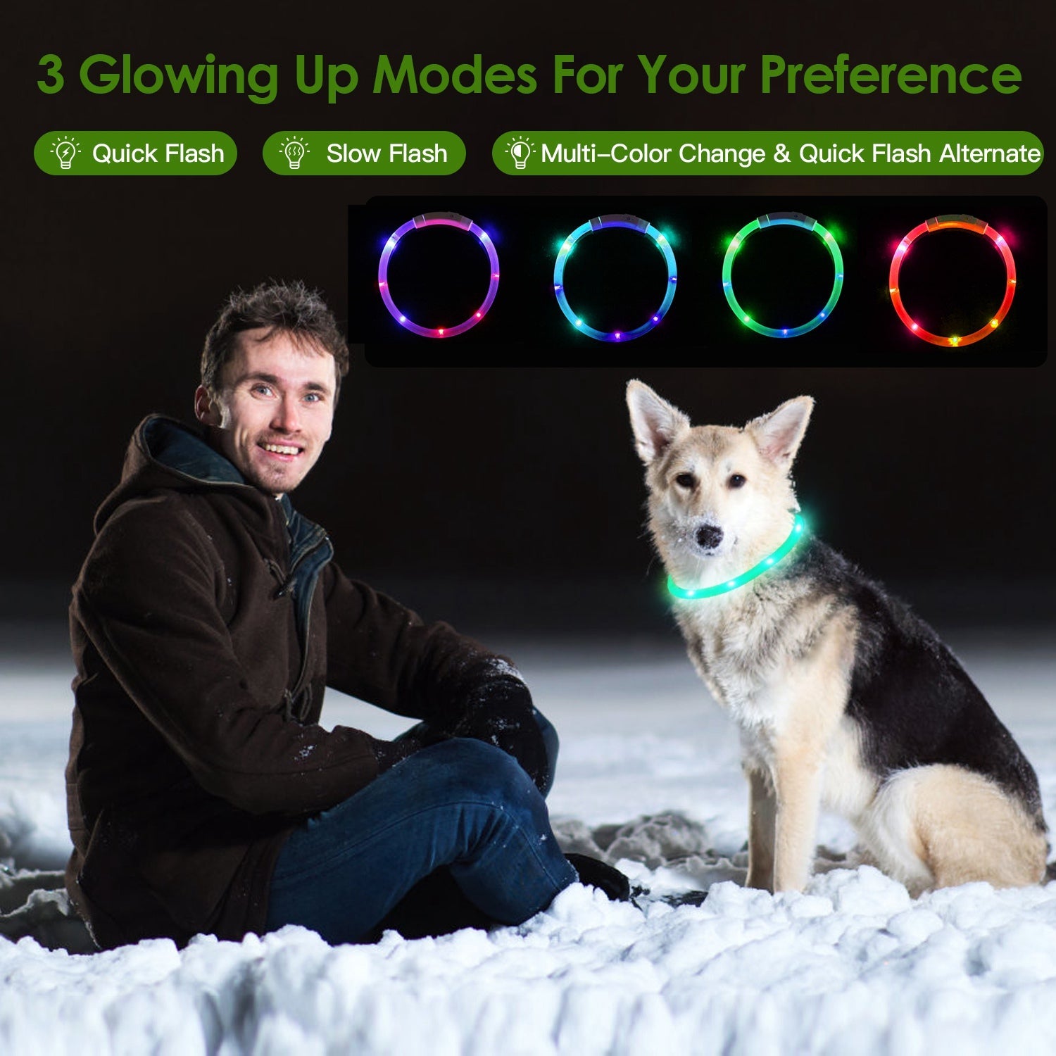 KFX-2208189 LED Rechargeable Multi-Color Dog Safety Collar with Adjustable Length for Night Walking