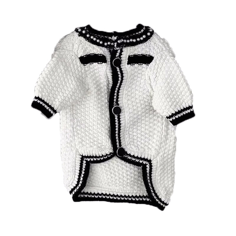KFX-2209981 Korean Style Puppy Sweater with Pearl Collar in Classic Black and White