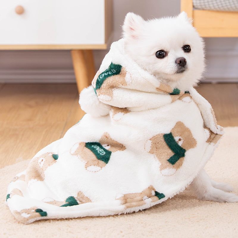 KFX-2211645 Cappuccino Bear Cat Cloak Robe for Autumn and Winter - Casual Pet Clothing in Sizes S, M, L