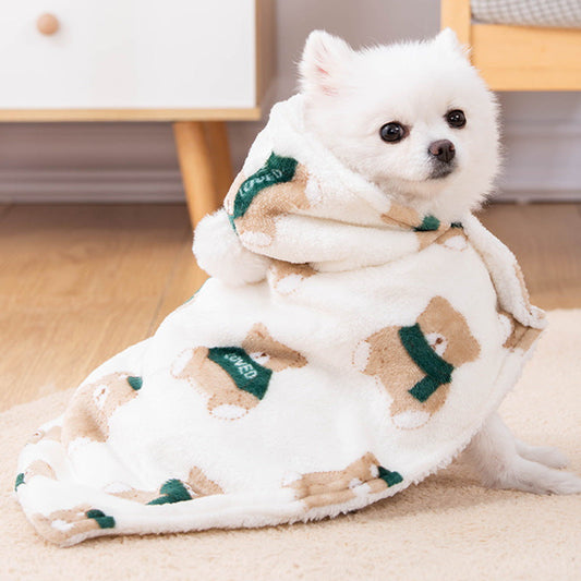 KFX-2211645 Cappuccino Bear Cat Cloak Robe for Autumn and Winter - Casual Pet Clothing in Sizes S, M, L