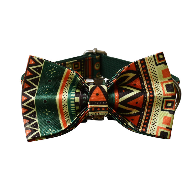 KFX-2211773 Bohemian Green Bottom Bowknot Pet Leash and Collar Set for Dogs, Adjustable Size S-XL