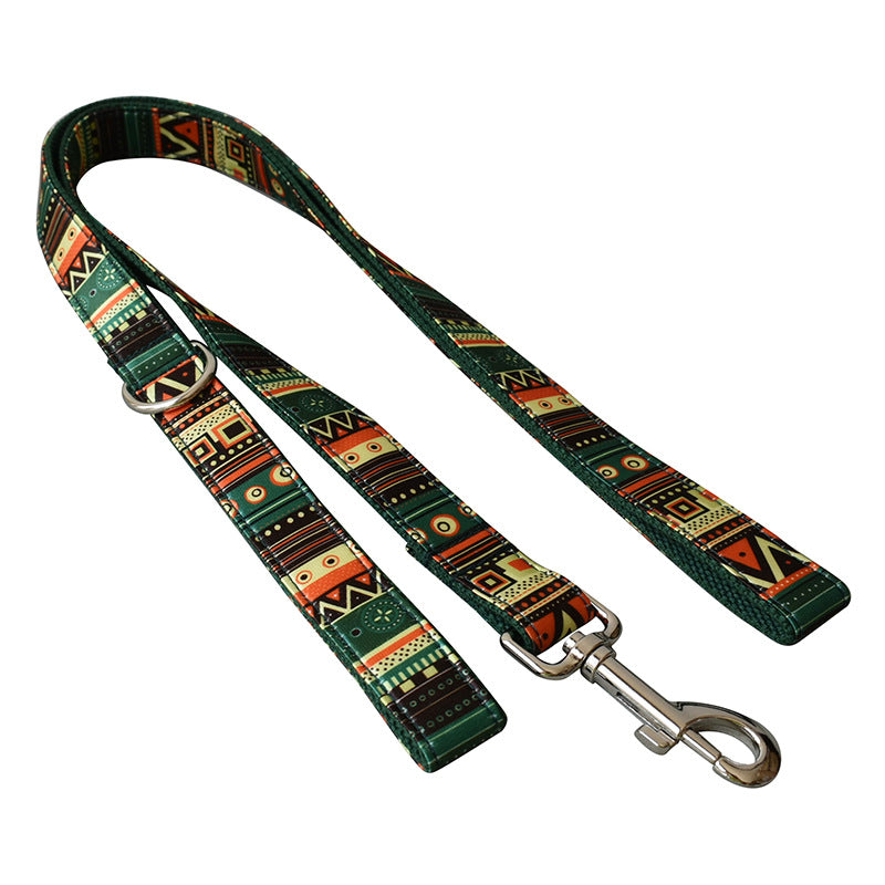 KFX-2211773 Bohemian Green Bottom Bowknot Pet Leash and Collar Set for Dogs, Adjustable Size S-XL
