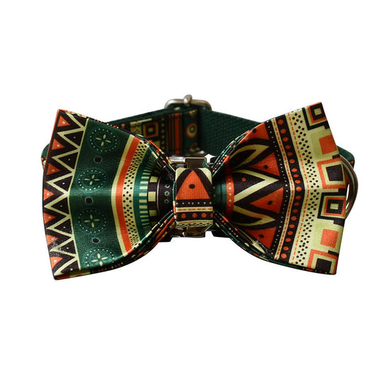 KFX-2211773 Bohemian Green Bottom Bowknot Pet Leash and Collar Set for Dogs, Adjustable Size S-XL