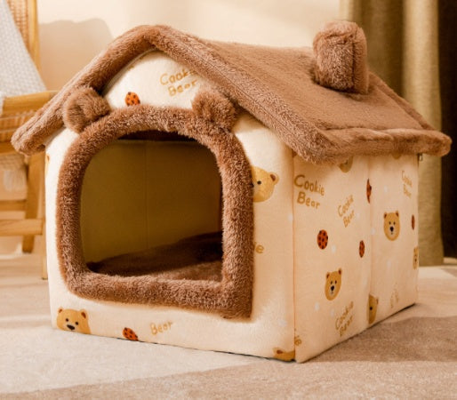 KFX-2212029 Foldable Self-Warming Pet Bed with Durable Bottom - Enclosed Cozy Shelter for Dogs and Cats