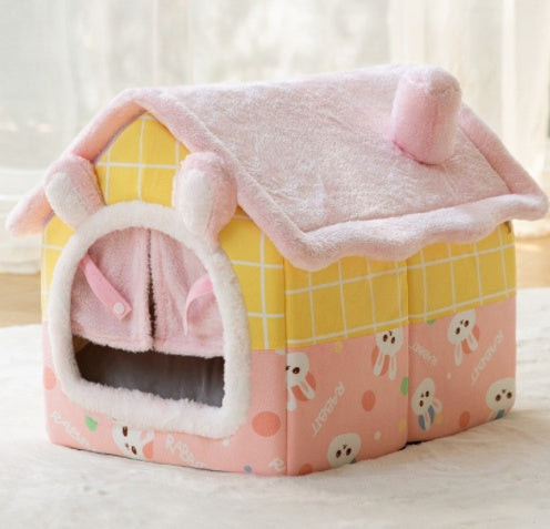 KFX-2212029 Foldable Self-Warming Pet Bed with Durable Bottom - Enclosed Cozy Shelter for Dogs and Cats